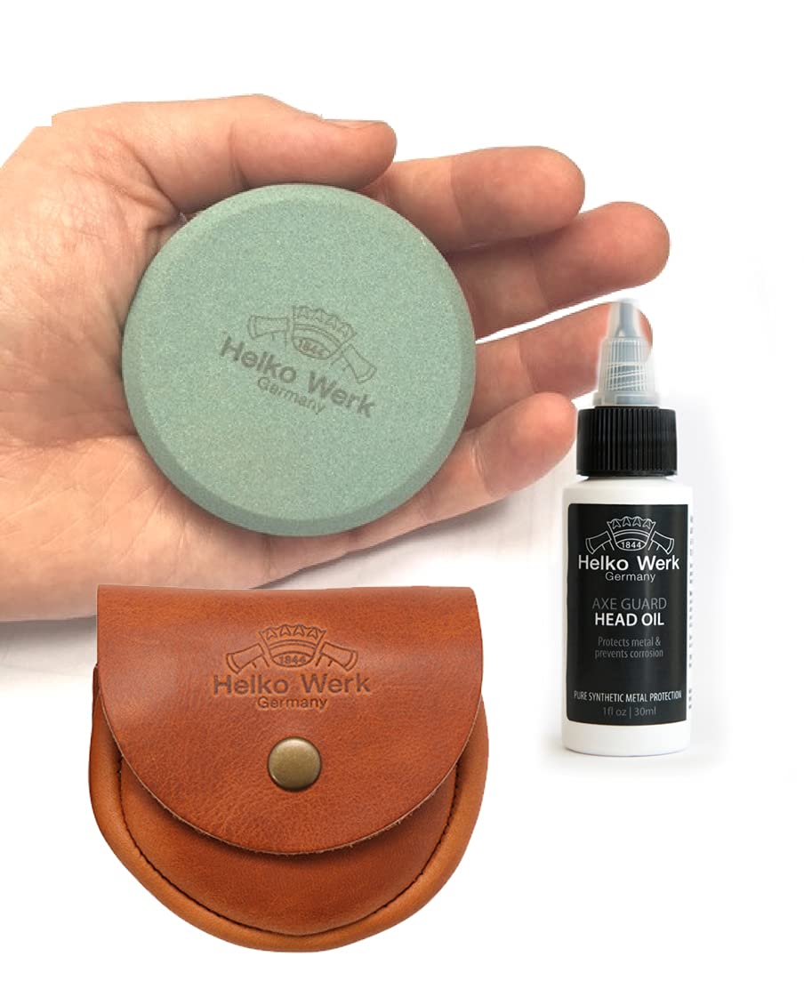 Helko Werk Dual Grit Axe Sharpening Stone - Axe Sharpener, Machete Sharpener and Hatchet Sharpener with Leather Pouch (120 coarse grit, 320 fine grit)