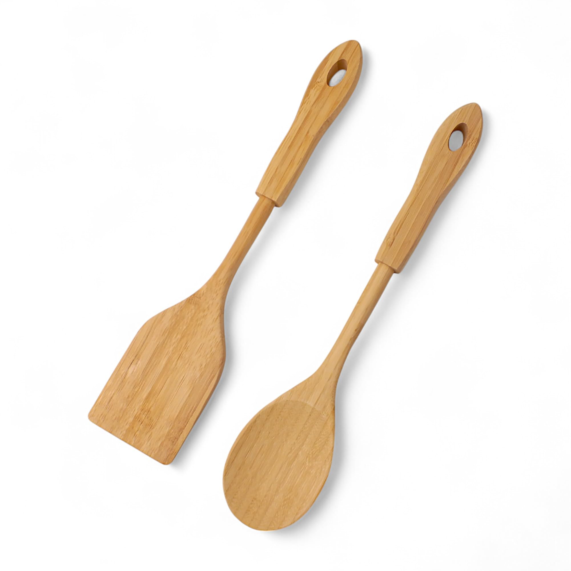 Deconox Bambu 2'li Servis Seti, Tavalarınız ve Kızarmanız İçin Spatula, Servisleriniz İçin Büyük Kaşık | 2 Adet Lüks Bambu Set