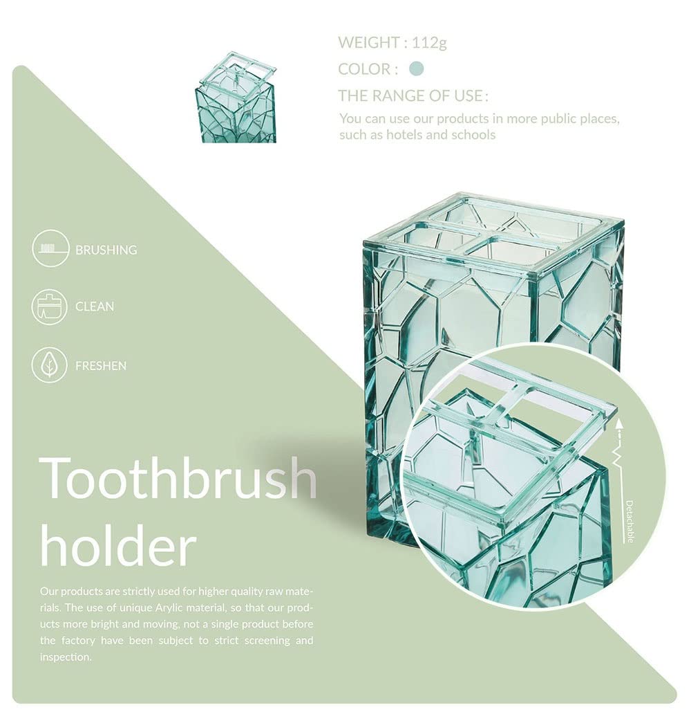 DSMYYXGS 5 Piezas Juego de Accesorios para Baño en 3D Acrílico - Porta Cepillos de Dientes, Jabonera, Dispensador de Jabón, Vaso para Enjuague Bucal, Arbusto de Baño (Color : Green)