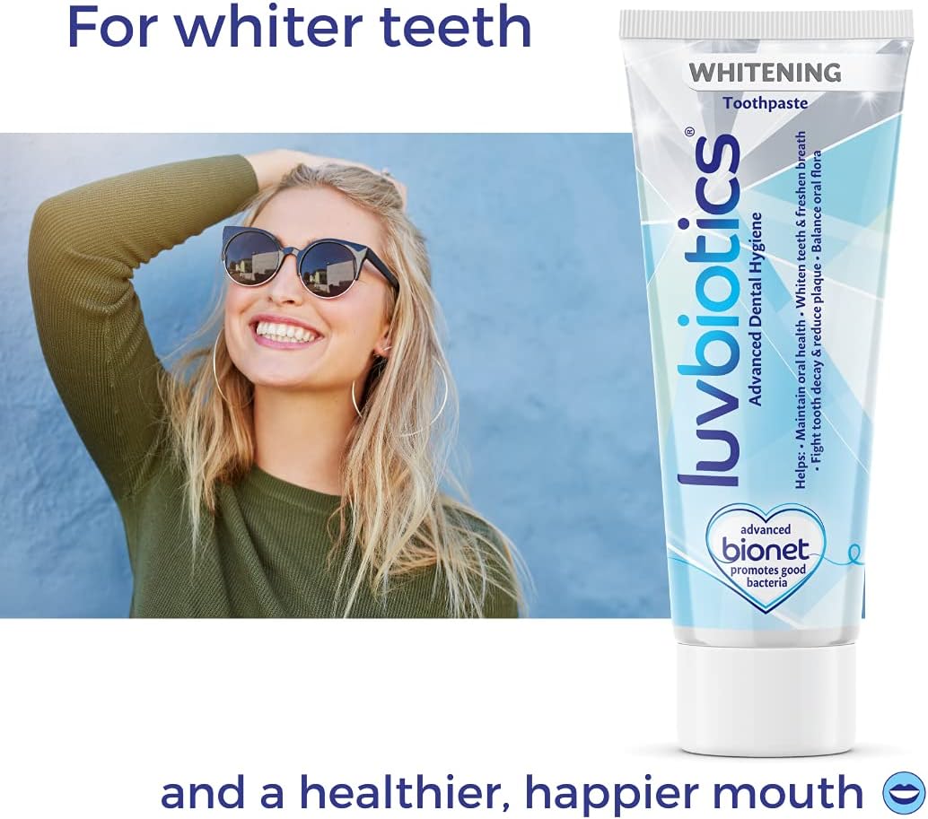 Luv Biotics Probiotic Whitening Toothpaste with Xylitol & Aloe Vera for Fresh Breath and Oral Care - 3 x 75ml