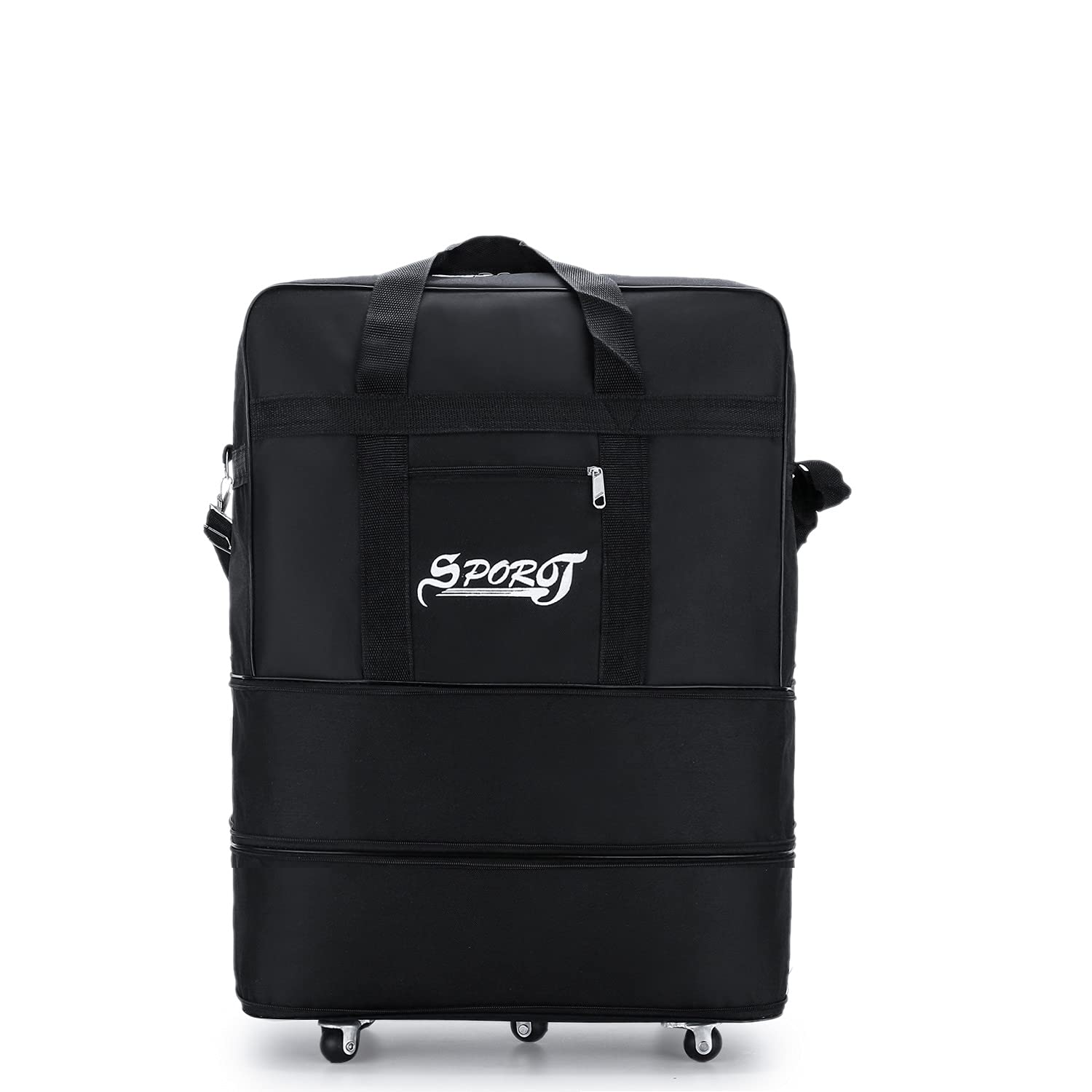 Radefasun Small Size Expandable Extra Travel Oxford Duffel Bag with Wheels Waterproof Lightweight Traveling Foldable Suitcase Black