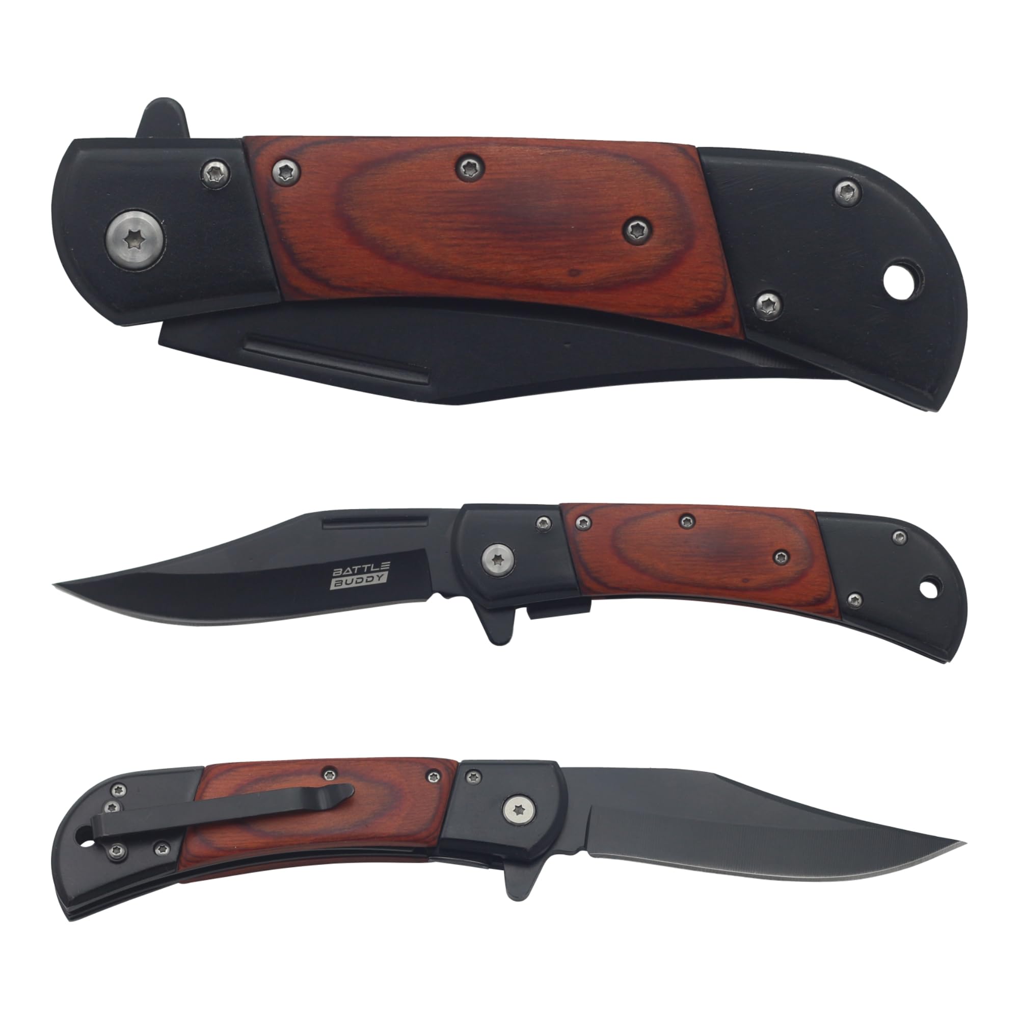 Outdoorsmen Pocket Knife - Hunting Accessories For Men - Cool Folding Knife With Pocket Clip - 420 Stainless Steel Blade - Unique Designs for Outdoorsmen & Collectors
