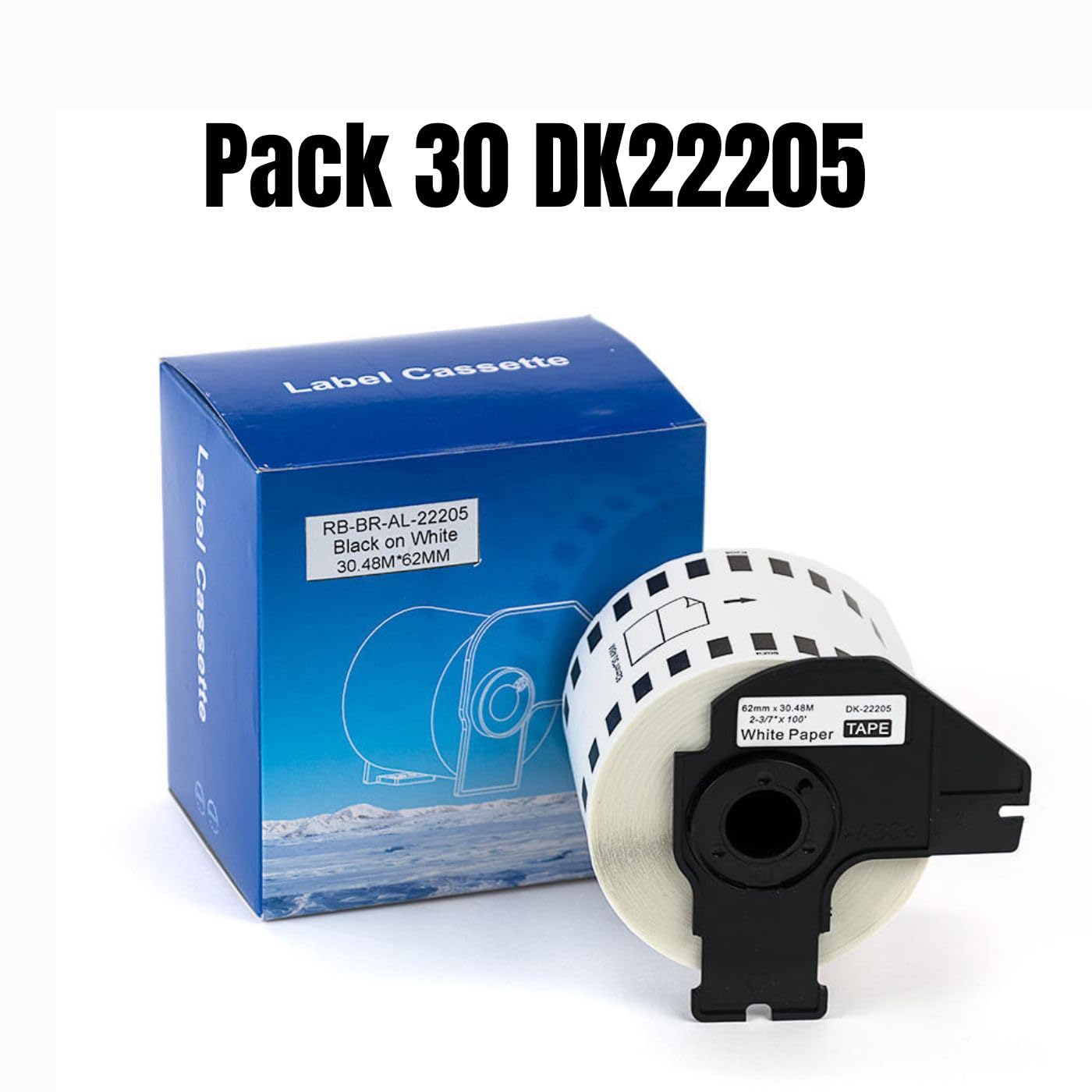 Brother DK-22205 Compatible White Paper Label Roll 62mm x 30.48m for P-Touch QL Printers
