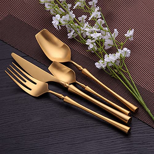 Ensemble de couverts or mat pour repas de mariage et fêtes - 6