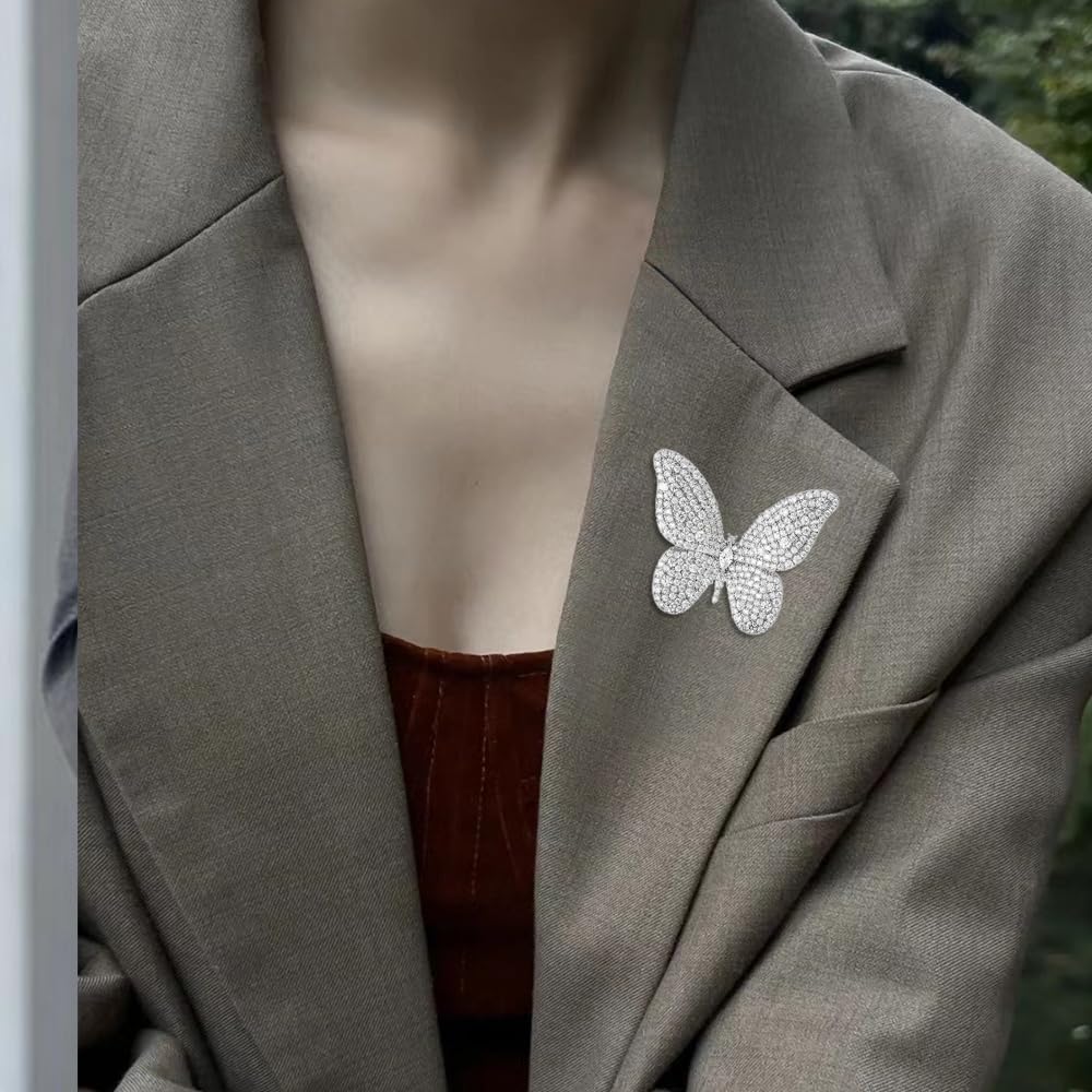 Rhinestone Butterfly Brooch Pin - Crystal Insect Lapel Pin for Suits - Sparkly Animal Jewelry for Women Birthday Gifts