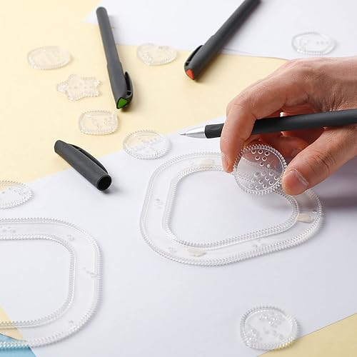 Miniatura 6 de Regla geométrica de engranaje de arte en espiral, 18 unidades, plantilla de círculo en espiral transparente, regla de plástico, plantillas de curva