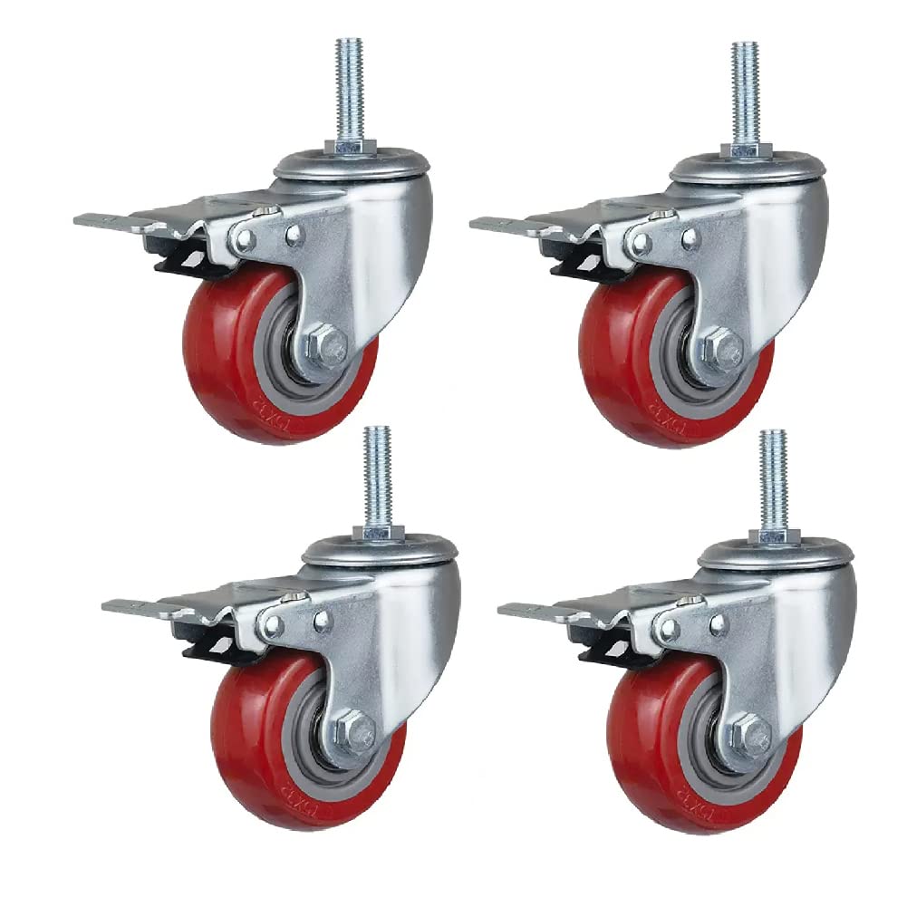 Lenkrollen, Schwerlastrollen mit Bremse, Tragkraft 300–400 kg, geräuscharm, PU S, für Gerüste, Möbelwagen, Werkbänke, 4er-Pack
