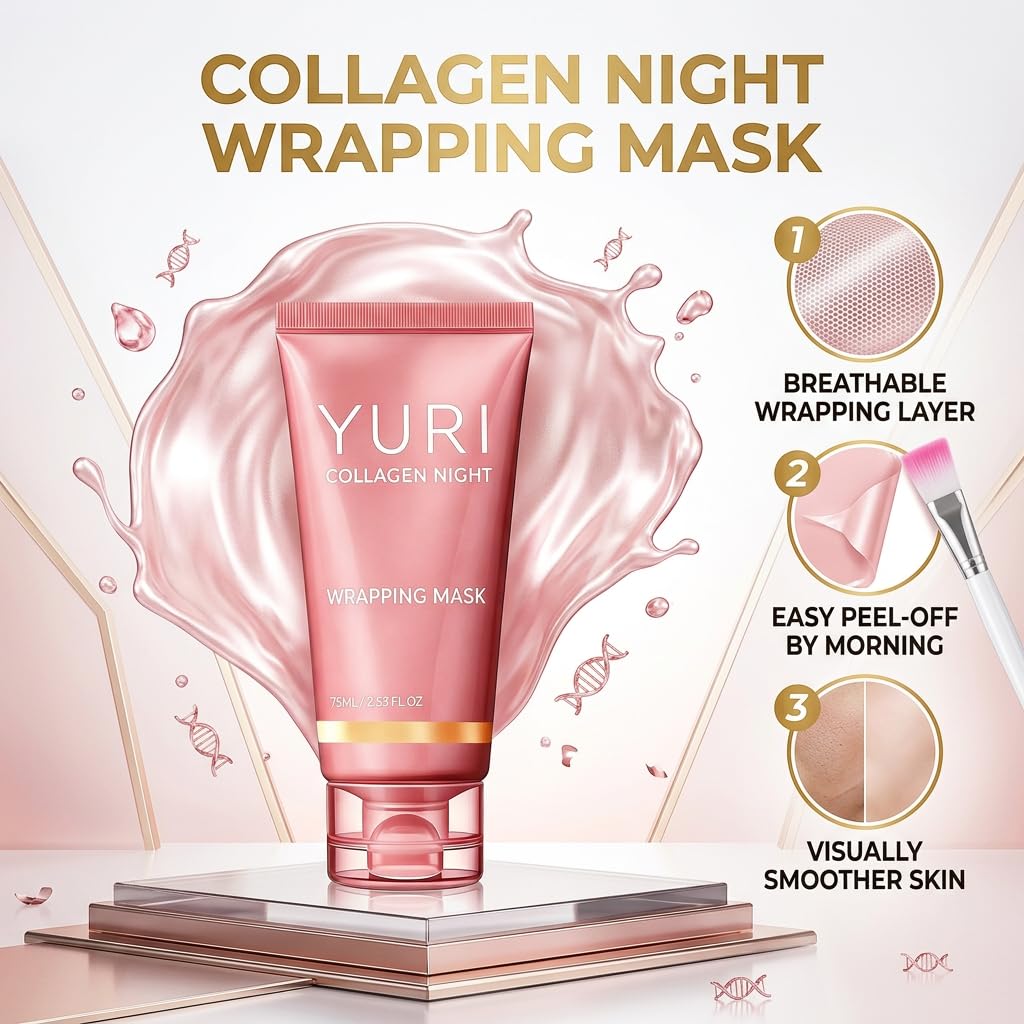 Wrapping Mask, Overnight Peel Off Face Mask with Applicator Brush, Niacinamide and Hyaluronic Acid, Firming and Hydrating, 2.53 Fl Oz (1 Pcs)