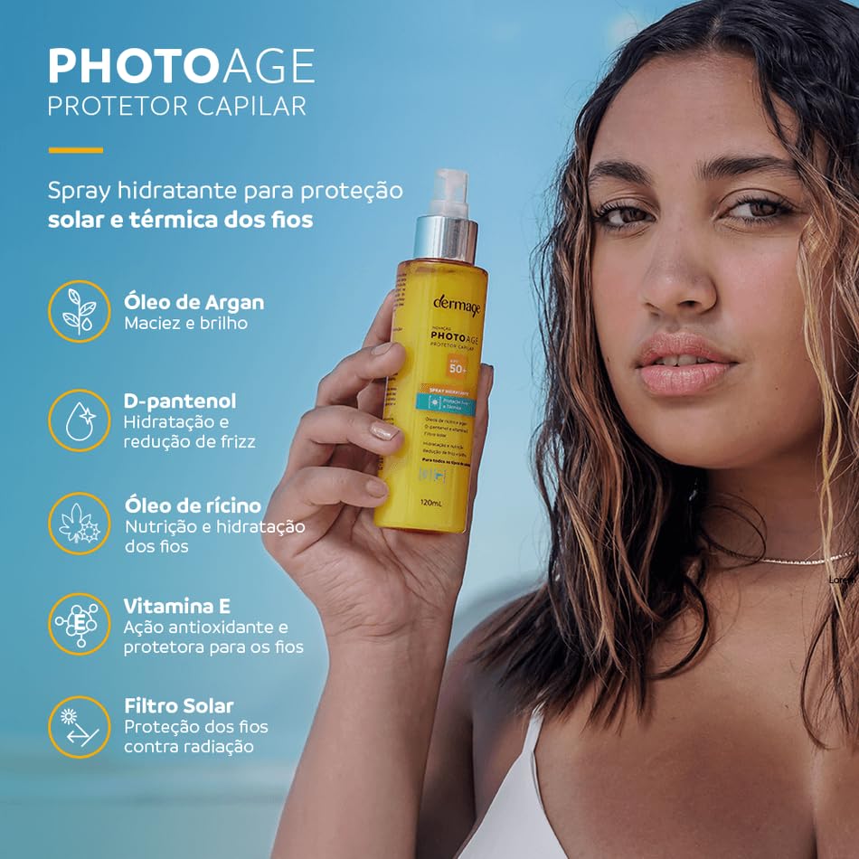 Photoage Protetor Capilar, KPF 50+, Spray Hidratante para os Cabelos, Nutritivo, Formulado com Óleo de Argan, Vitamina E, D-Pantenol, 120ml em promoção! Veja a oferta e mais achadinhos de Protetor Térmico 3 Hoje é o melhor dia para comprar Photoage Protetor Capilar, KPF 50+, Spray Hidratante para os Cabelos, Nutritivo, Formulado com Óleo de Argan, Vitamina E, D-Pantenol, 120ml com aquele preço maroto! Promoção! Aproveite a oferta! 3
