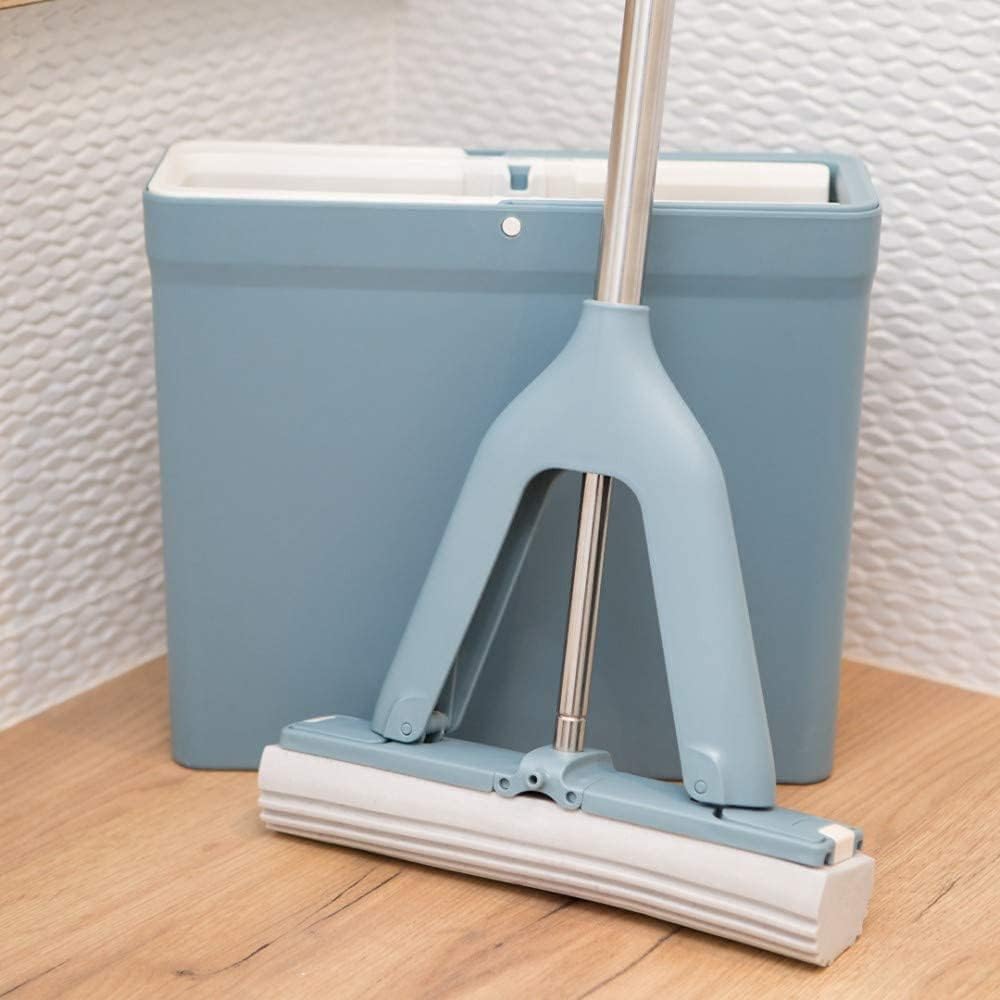 York Balai Serpillière Éponge PVA Super Absorbante 34 cm Kit de Nettoyage Sols avec Seau et Essoreur Intégré Manche Télescopique 130 cm Idéal Poils d'animaux et Poussière Bleu | Kit de nettoyage avec éponge PVA super absorbante, seau avec essoreur et manc