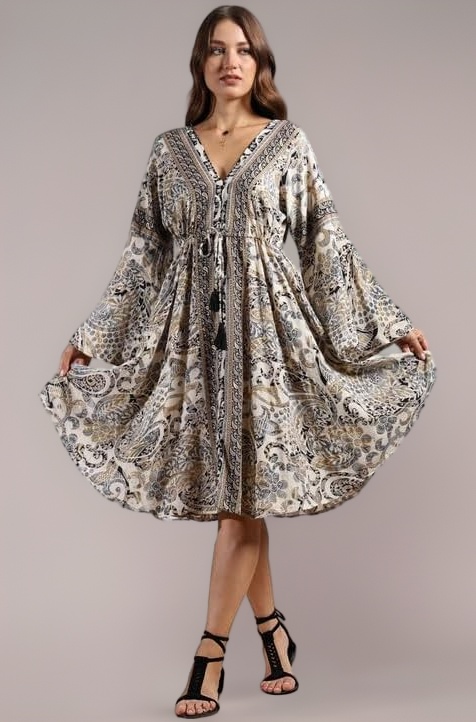 KE KANHA EXPORTS Dress for Woman - Short Dress & Long Dress Latest Stylish Unique Border Design and Tassel Stretchable with Adjustable Drawstring fit and Flare Dress Beach wear