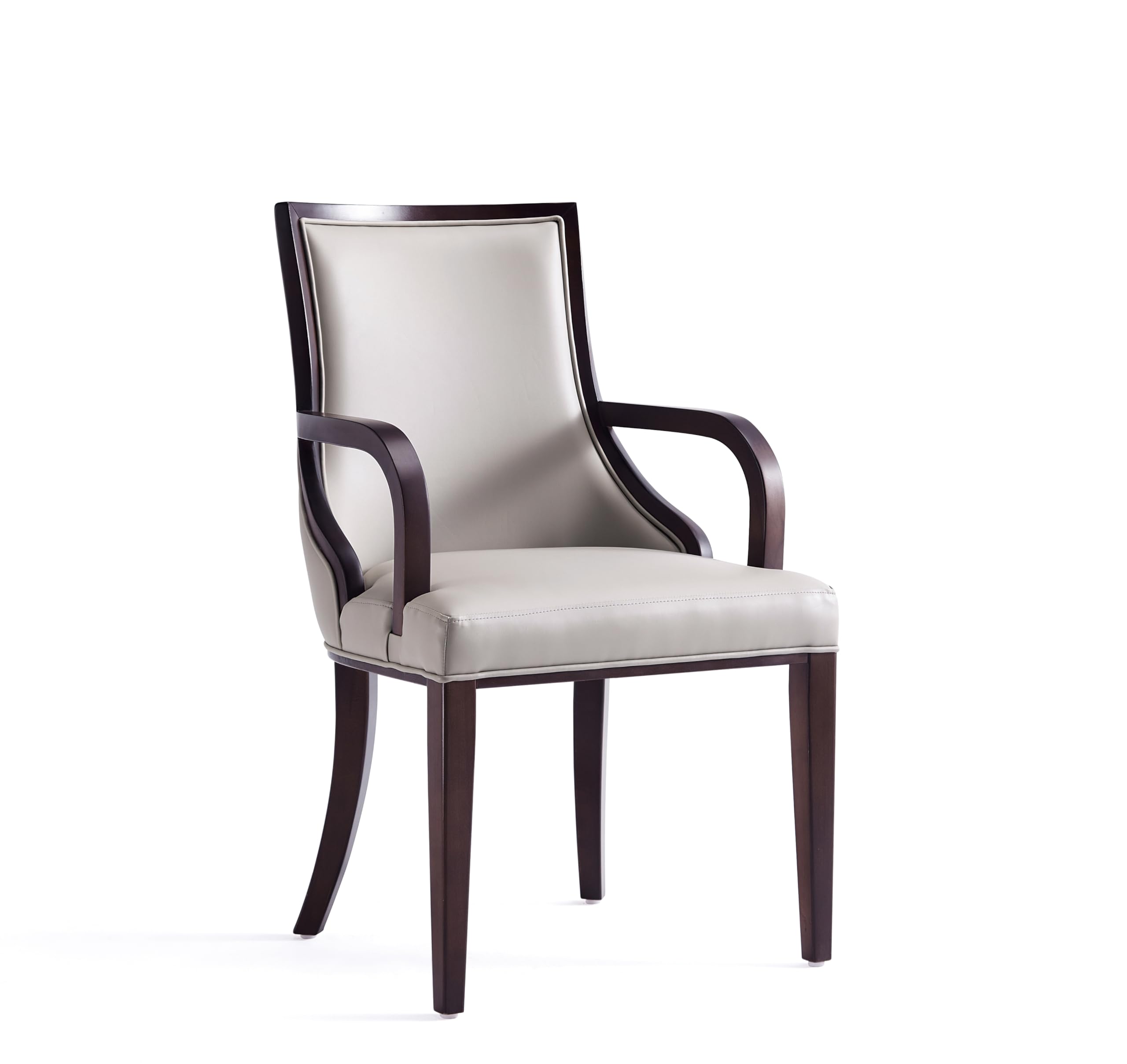 Manhattan Comfort Grand Faux Leather Dining Chair with Arms, Padded Wingback Seat, Fine Rectangular Stitching and Solid Wood Frame, Set of 1, Light Grey