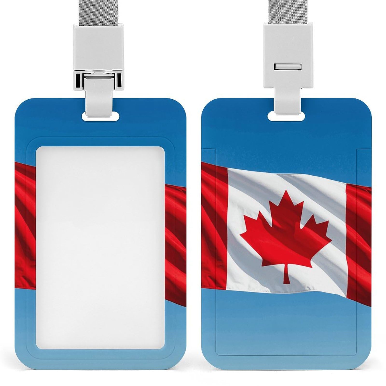 ID Card Holders for Lanyard,Retro Canada Flag Printed Badge Holder with Clear Window,Plastic Vertical Bus Pass Holders for Work Teacher Nurse Employees Proximity Key Cards Women Men — image 1