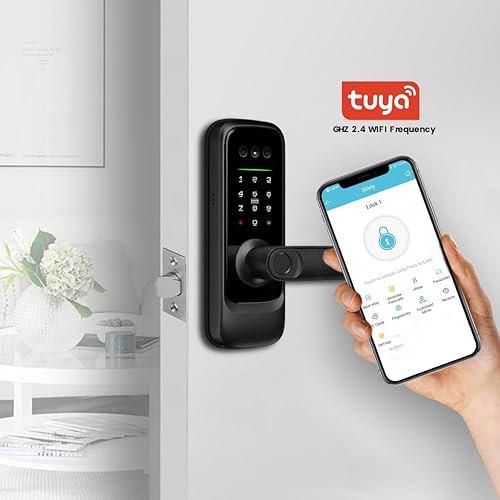 Miniatura 5 de Cerradura inteligente con reconocimiento facial 3D, cámara HD, timbre e intercomunicador de video, entrada sin llave 6 en 1 (Palma Ve, huella