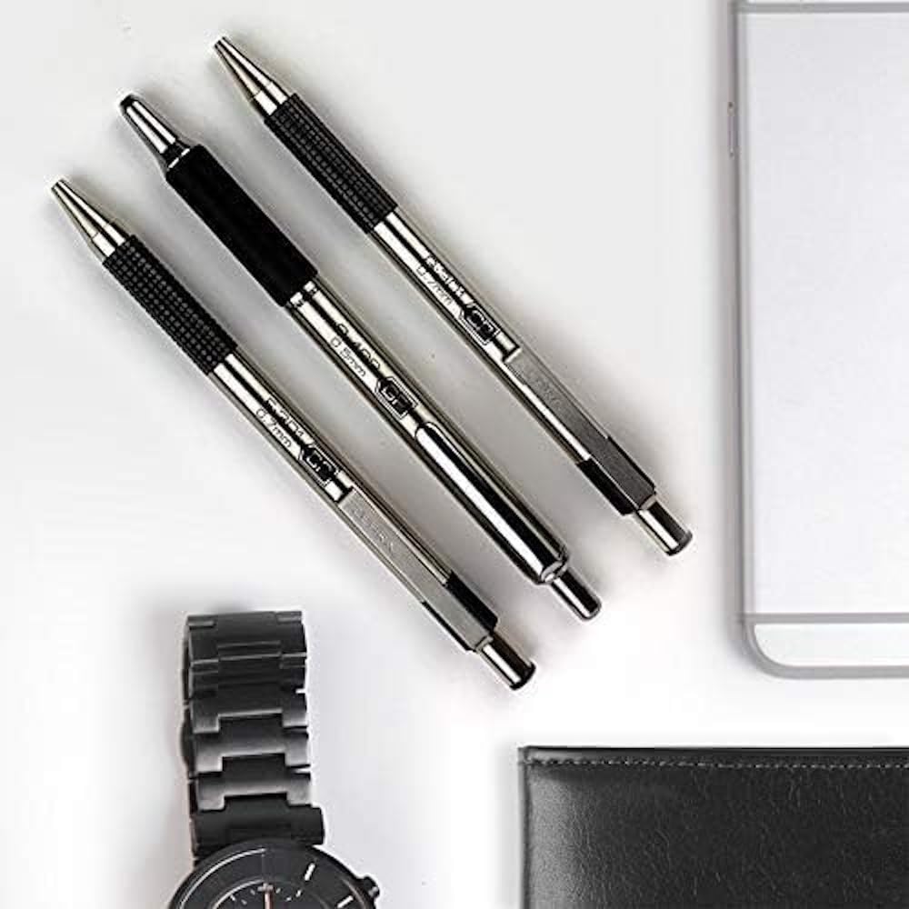 Zebra G-301 Stainless Steel Retractable Gel Pen, Medium Point, 0.7mm, Black Ink, 12-Count