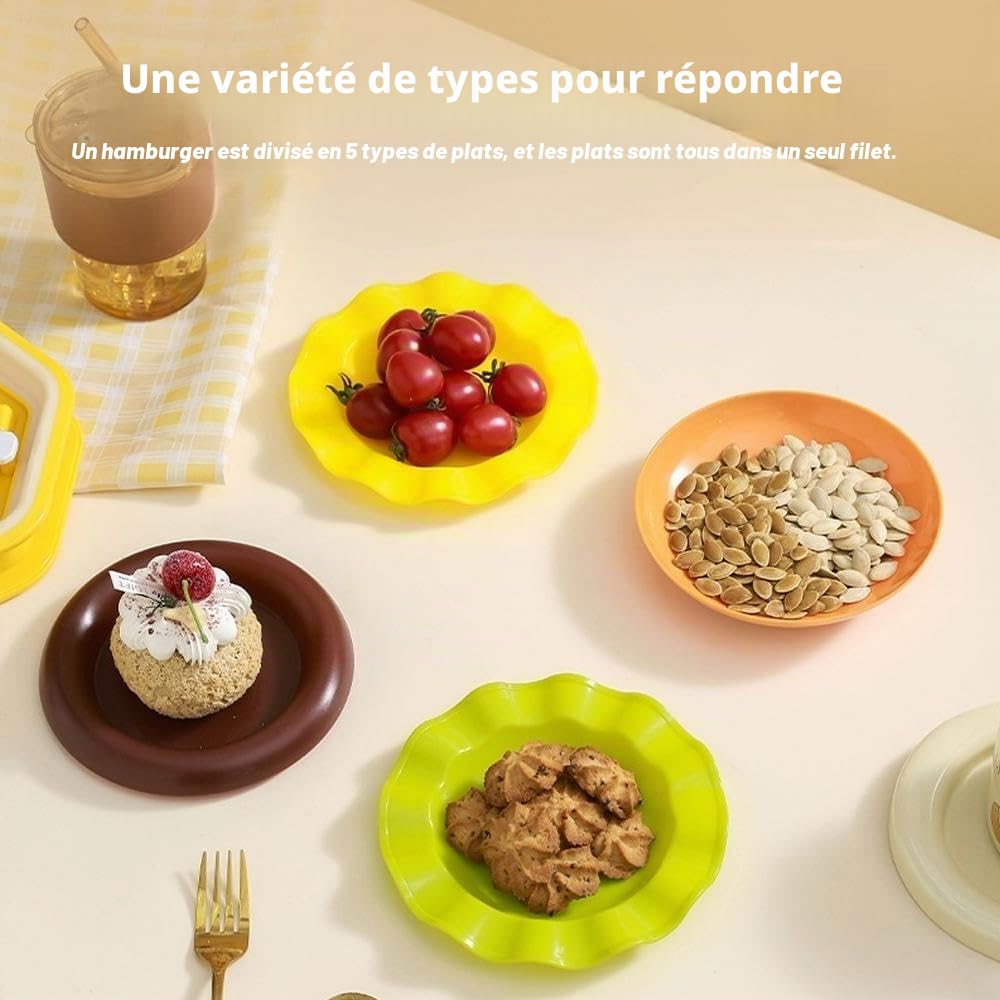 Lot de 5/7 assiettes à hamburger et bols empilables en forme de hamburger individuelle pour condiments, accompagnements de condiments, barbecue, fête, cadeau de Noël amusant et mignon