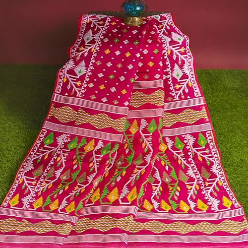 Image of Mayabi Women's Dhakai Jamdani Cotton Silk Saree Traditional Bengali Tant Korat Work, Without Blouse Piece
