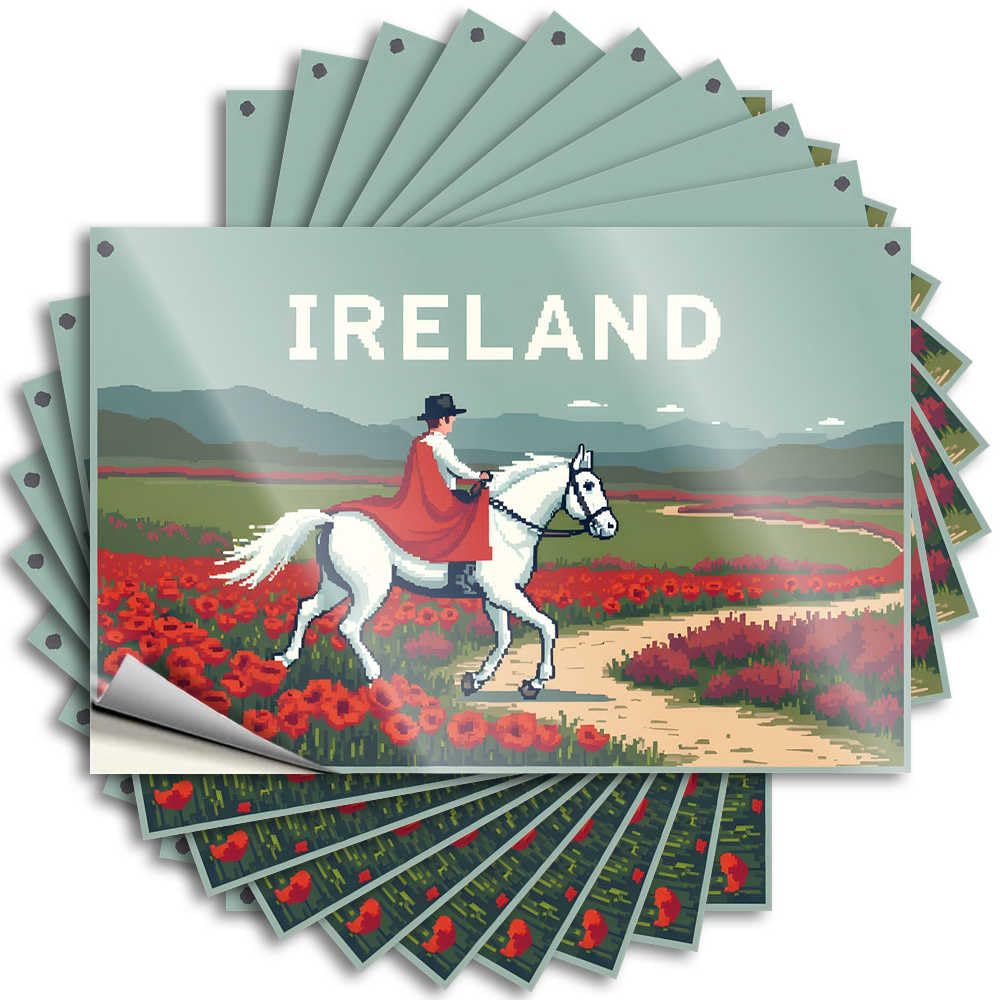 Irish Countryside: Rider in Red Cape Amidst Poppy Fields Tumbler Feminist - Porch Decorations Lettering Sticker Self Adhesive Sticker(12X18CM)