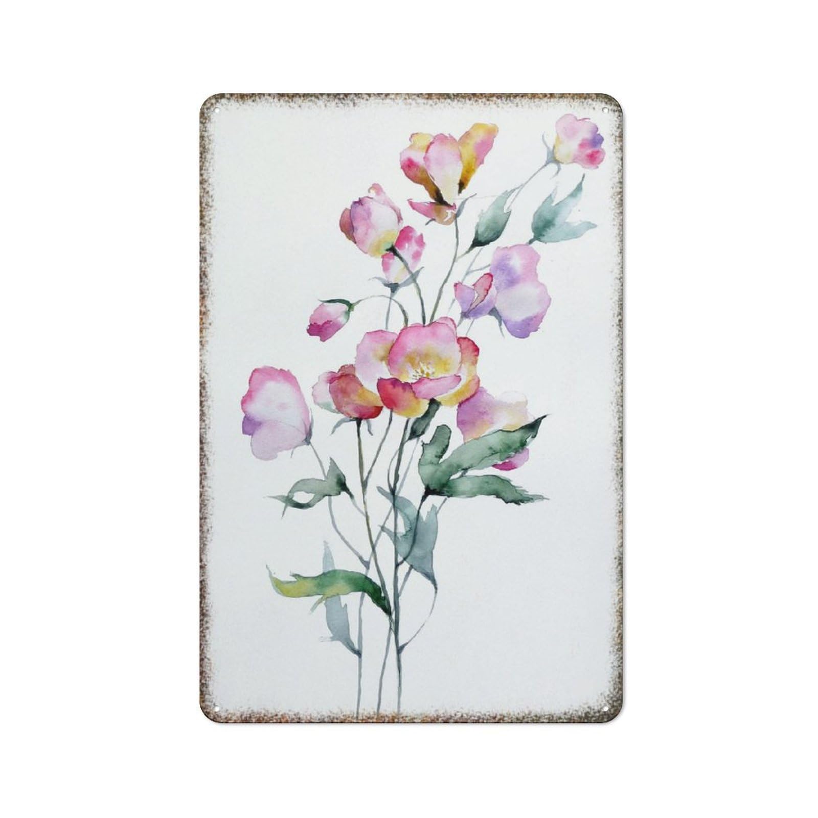 Watercolor Floral Painting Vintage High Gloss Metal Home Guest Wall Decor 8x12 inch