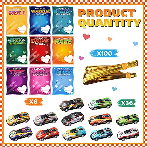 Cartes de Saint Valentin avec voitures de course à tirer pour échange scolaire - Lot de 36