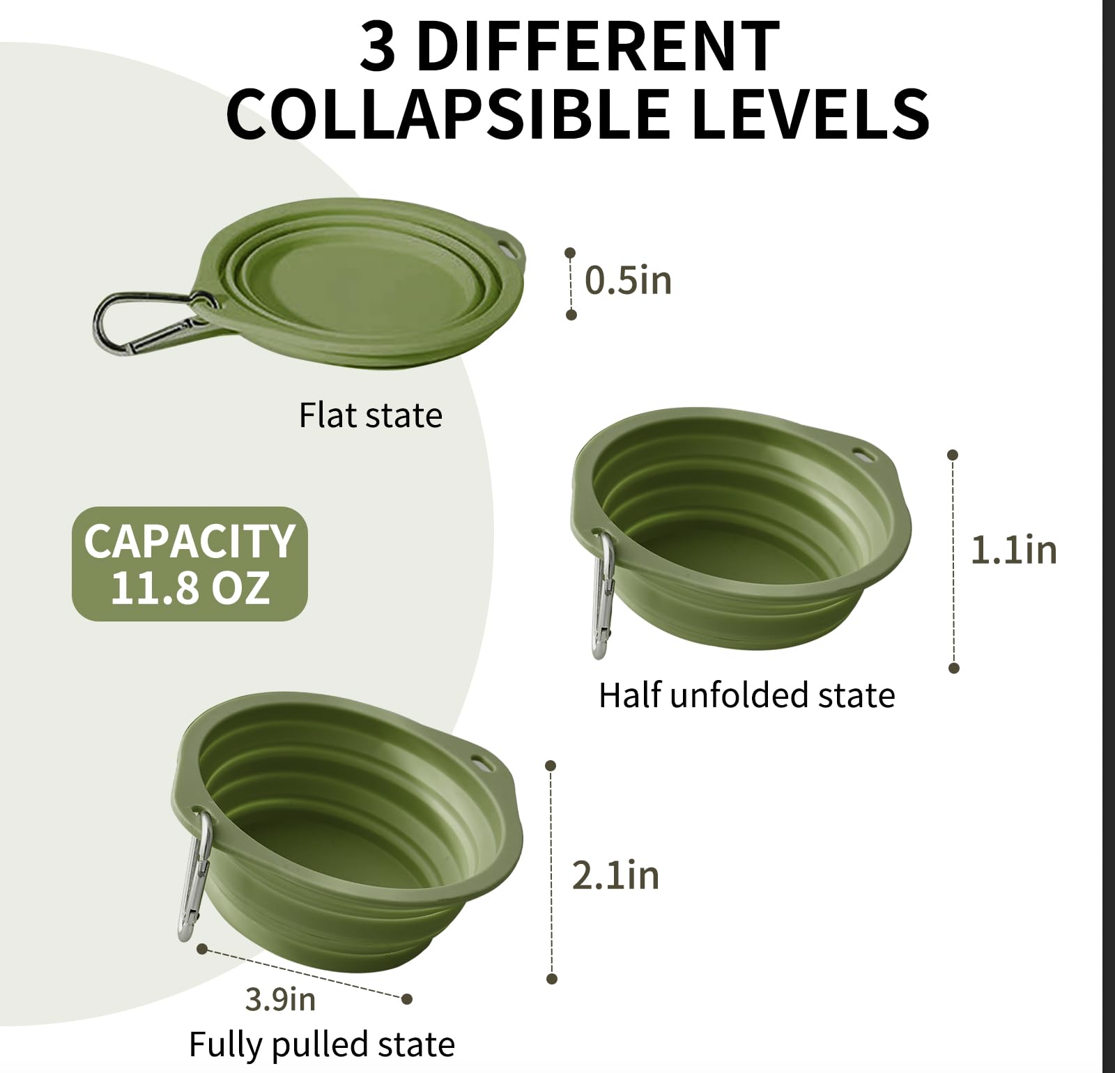 CHICHIPAWS Collapsible Pet Bowls, Portable Dog and Cat Dishes, 2 Pack Collapsible Water Bowls, Portable Pet Feeding Dish for Walking, Parking, Traveling, Camping with Carabiners (350ml)