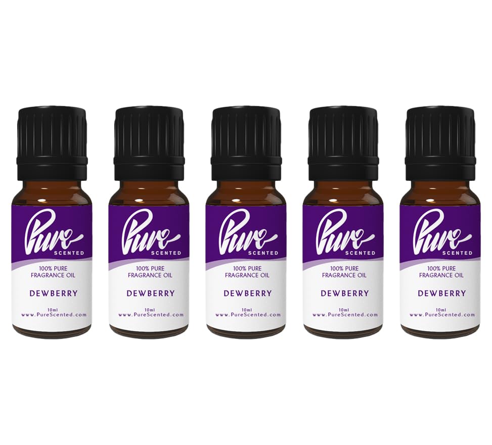 Pure Scented 50ml Fragrance Oils - 5 x 10ml Suitable for Candles, Soaps, Slime, Diffusers, Cosmetics, Wax Melts, Designer (5 x 10ml, Dewberry)