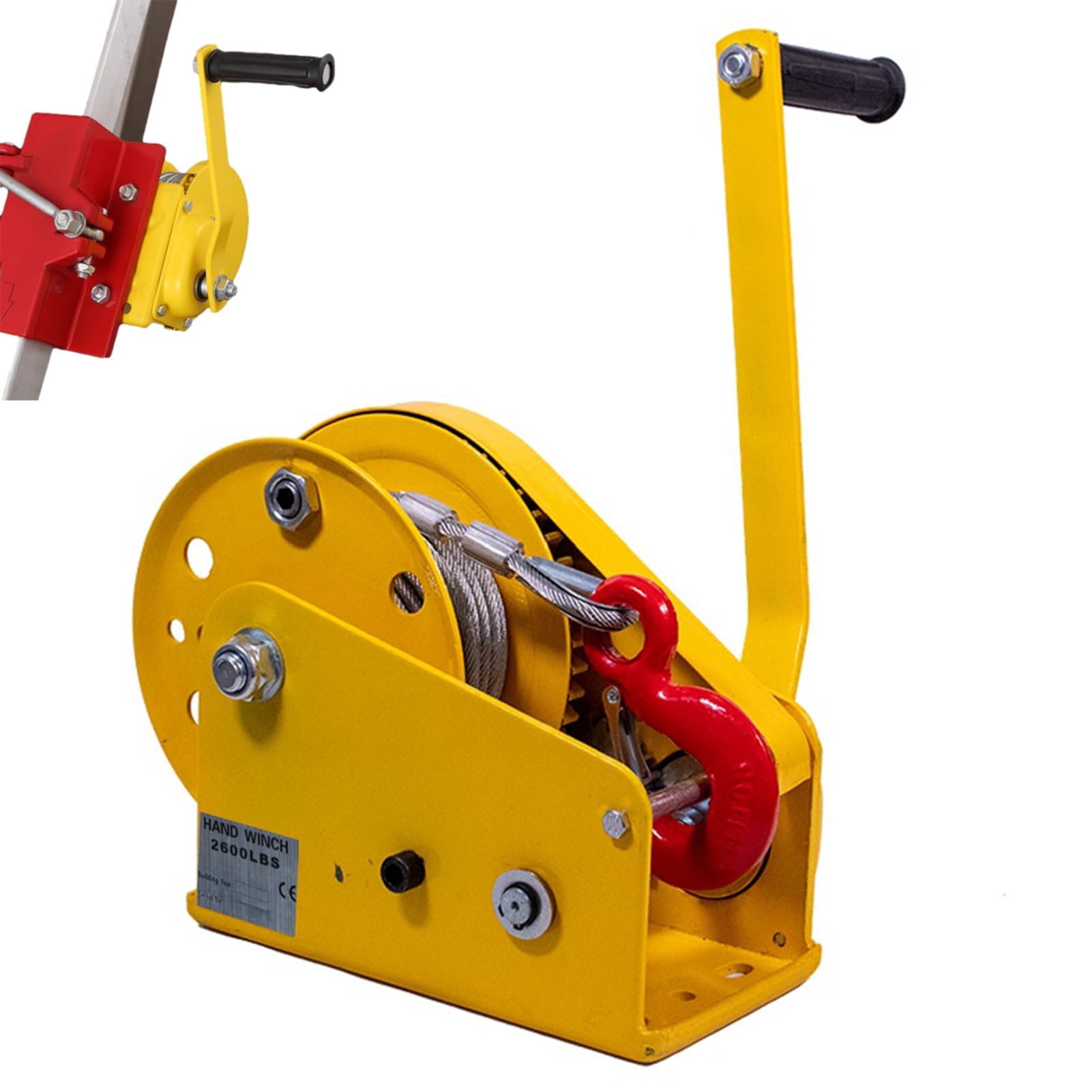 BHFPFZA Mini Manual Winch 1200lbs/2600lbs with Steel CableHoist for Lifting & Pulling Perfect for Cars & Boats30m Capaci with Brake System