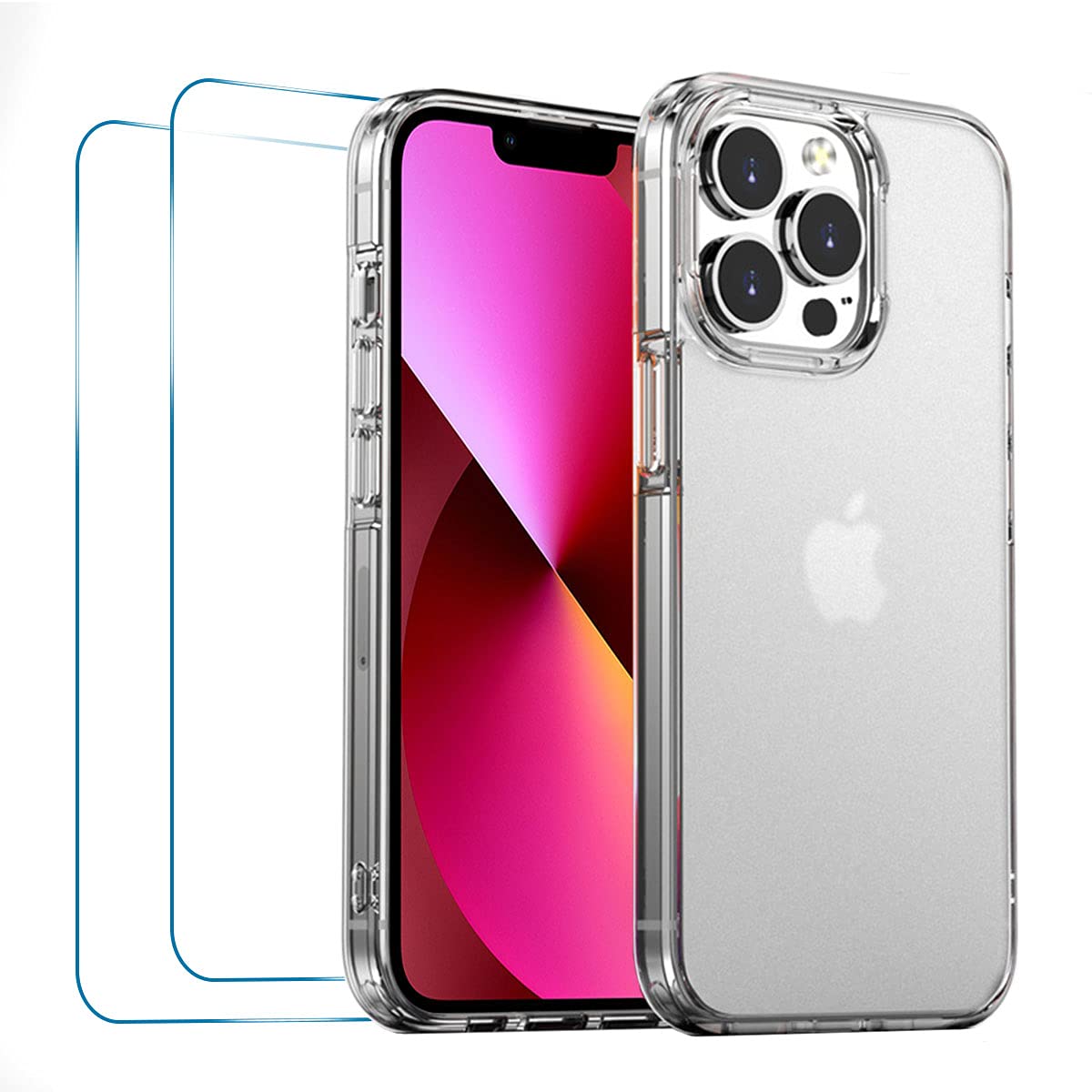 Cover Per IPhone 13 Trasparente Con 2 Vetri Temperati – Anti-ingiallimento, Antiurto, Ricarica Wireless