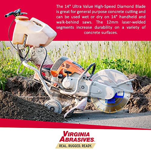 Virginia Abrasives 425-04177 - 1Pc - 14 Inch Ultra Value Concrete Diamond Blade - Wet Or Dry Concrete Tools/Masonry Tools, 14" Saw Blades, Cutting Tool For High Speed & Walk Behind Saw, Ceramic Blade #TOP6