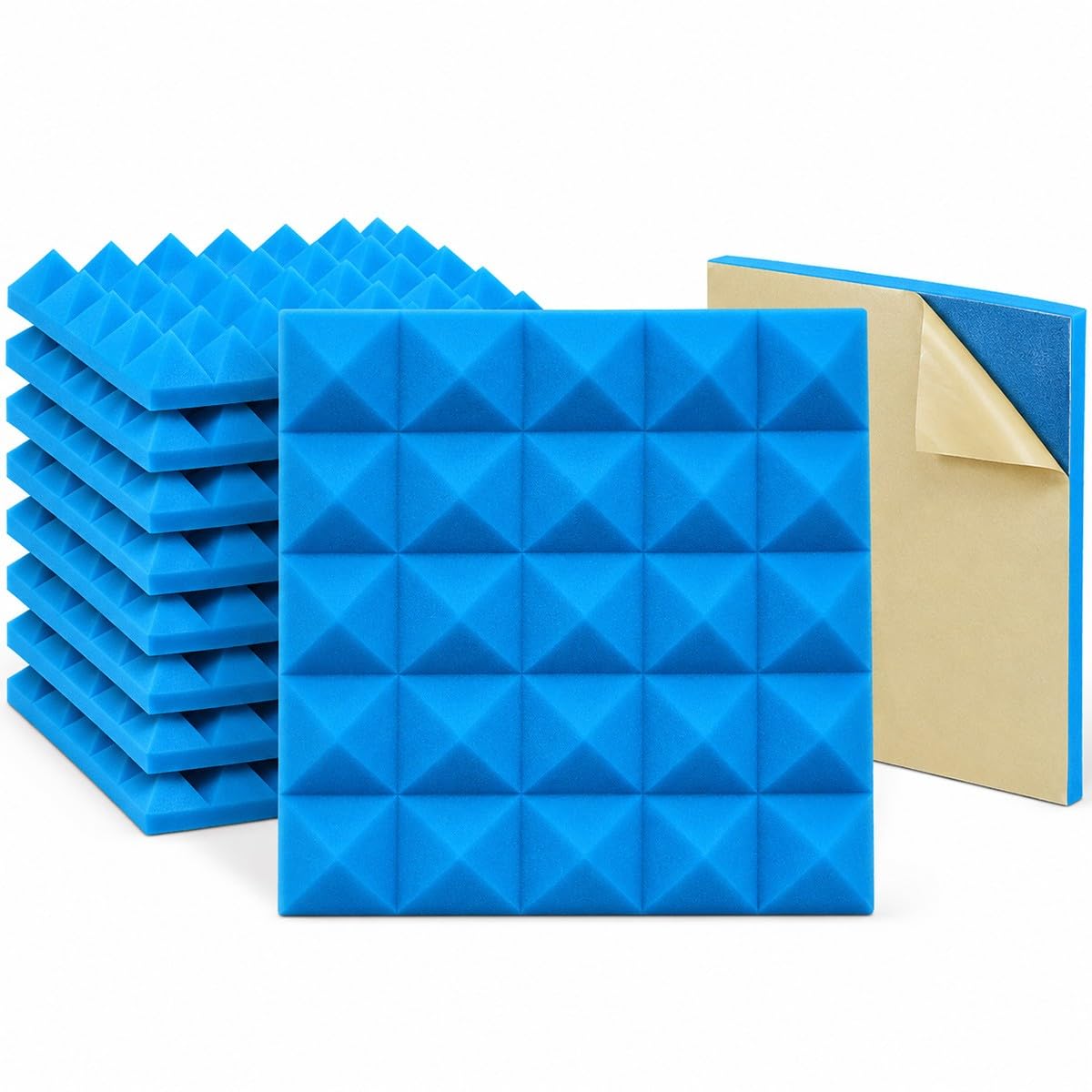 Pannelli Fonoassorbenti Blu 50X50X5Cm con Adesivo 10 Pezzi per Home Theater Studio Musica Registrazione Audio Riduzione Rumore Gaming Assorbimento Acustico Professionale