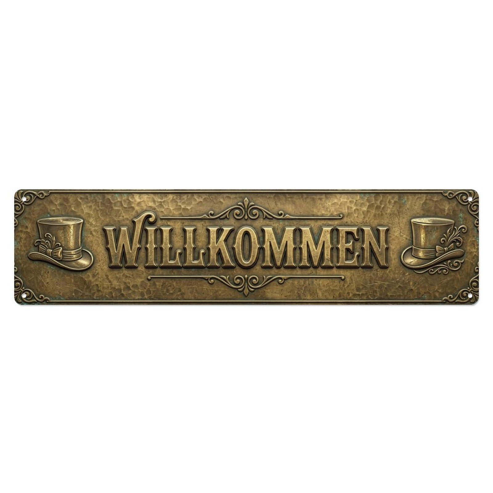 Antique Brass Vintage Hatter Welcome Metal Tin Sign
