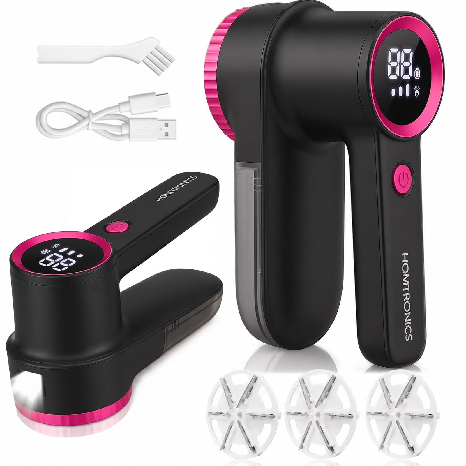 Homtronics Lint Shaver with LED Light, 3 Adjustable, LED Display