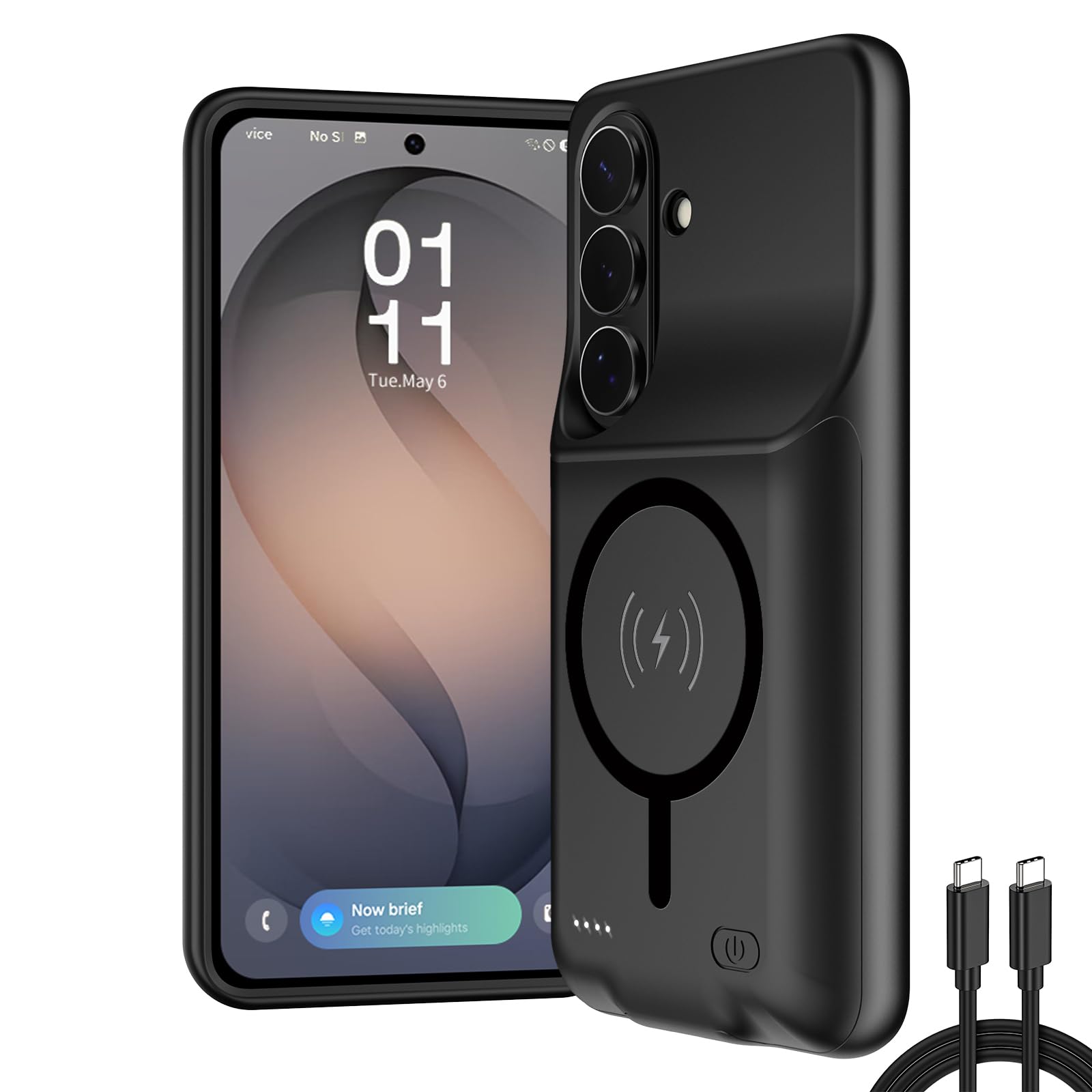 Cover a batteria per Samsung Galaxy S26 Ultra, 10000 mAh, magnetica, compatibile con ricarica wireless, custodia di protezione per caricabatterie di emergenza estesa, nero (Galaxy S26)