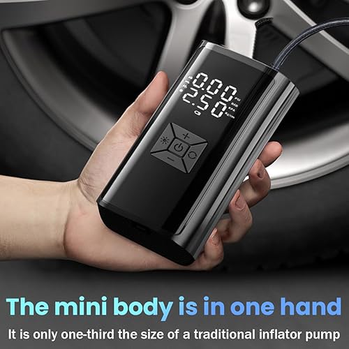 Miniatura 5 de BELOMI Inflador de neumáticos, compresor de aire portátil, bomba eléctrica de batería recargable de 150 PSI y 12 V, bomba de neumáticos inalámbrica
