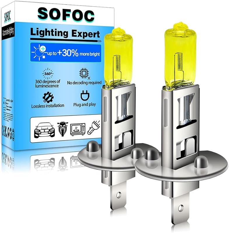 Lâmpada Halógena H1 P14.5S SOFOC 24 V 100 W 4000 K Luz Amarela para Farol de Neblina e Auxiliar – 2 unidades