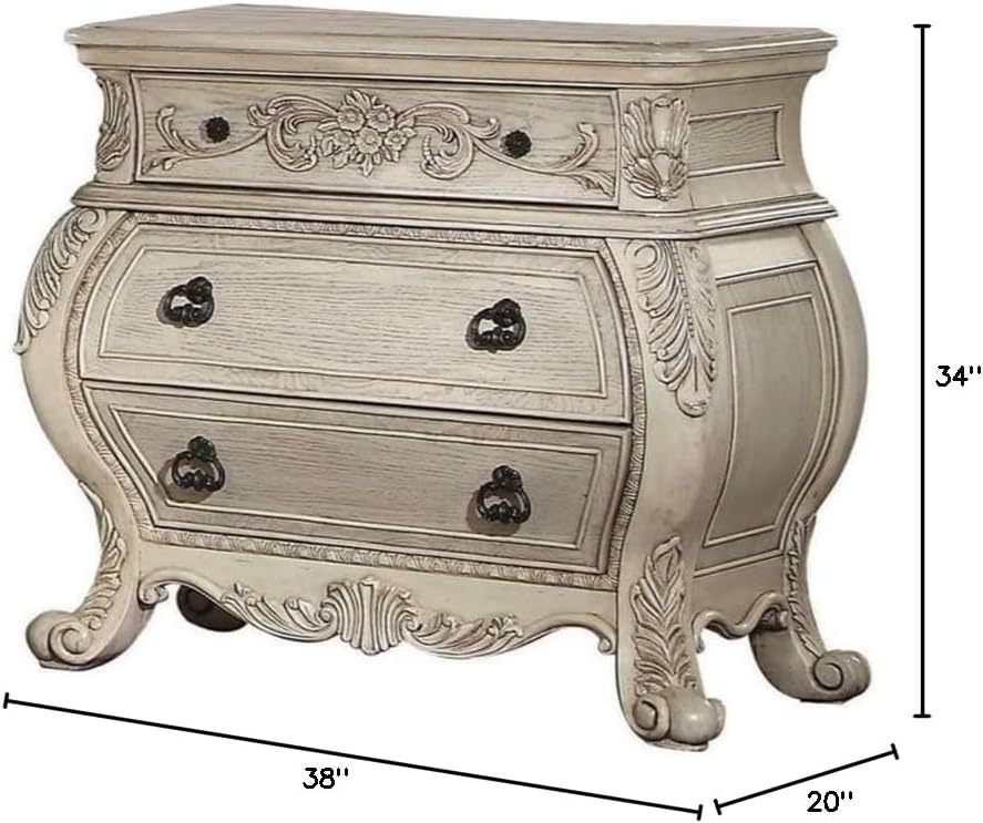 Benjara Benzara Wooden Curved Nightstand with Drawers, Ivory