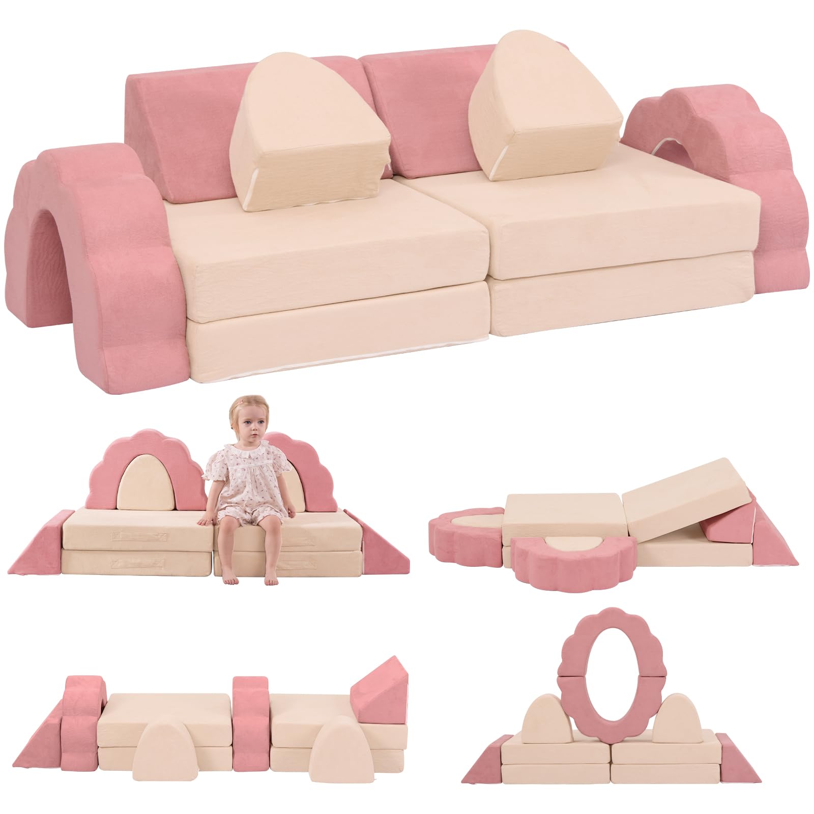 10-Piece Mini Kids Play Couch Modular Flower Foam Sofa for Toddlers Convertible Soft Play Sofa with Washable Cover