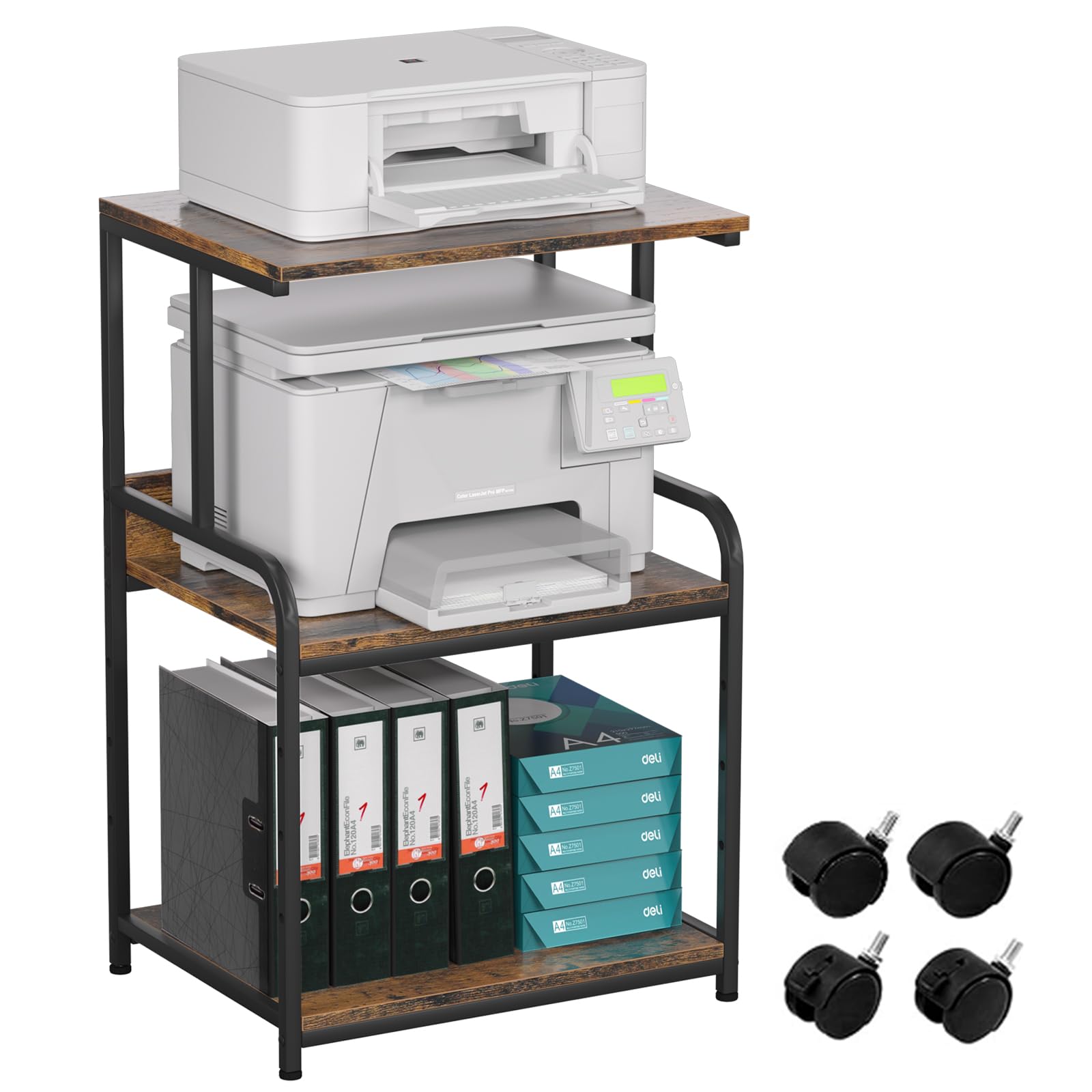 QIERF 3-stöckiger Druckerständer 60x40cm - Schreibtischregal Bis 20kg Pro Ebene