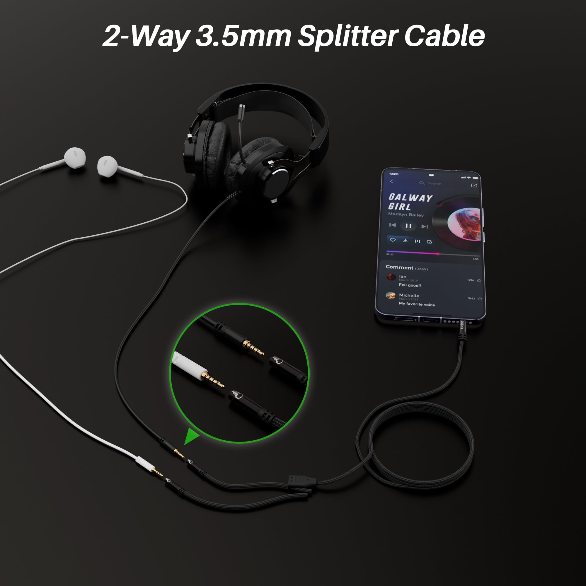 Cavo splitter per cuffie AUX da 0,3 cm a 2 vie, 0,9 m, da maschio a 4 poli da 3,5 mm a 2 porte femmina per microfono e adattatore audio stereo Y TRRS, compatibile con cuffie PS4, Xbox, PC, laptop