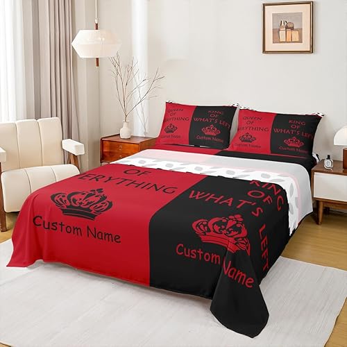 Erosebridal Juego de sábanas personalizadas de matrimonio para parejas, juego de sábanas de tamaño individual, color rojo y negro, tamaño Queen of