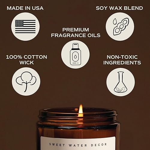 Miniatura 68 de Sweet Water Decor Palo Santo Patchouli Soy Candle - Black Pepper, Clove Leaf, Nutmeg and Lavender Scented Candles for Home - 9oz Amber Jar + Black