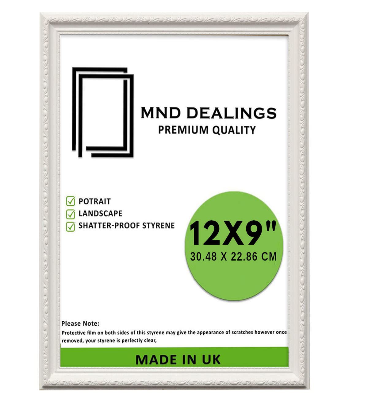 Mnd Dealings White Ornate Shabby Chic 12X9 (30.48X22.86 Cm) Picture/Photo/Poster Frame - Antique Vintage Style – Shatterproof Styrene Mdf Backboard | Gift Wall Art Gallery Decor (White)