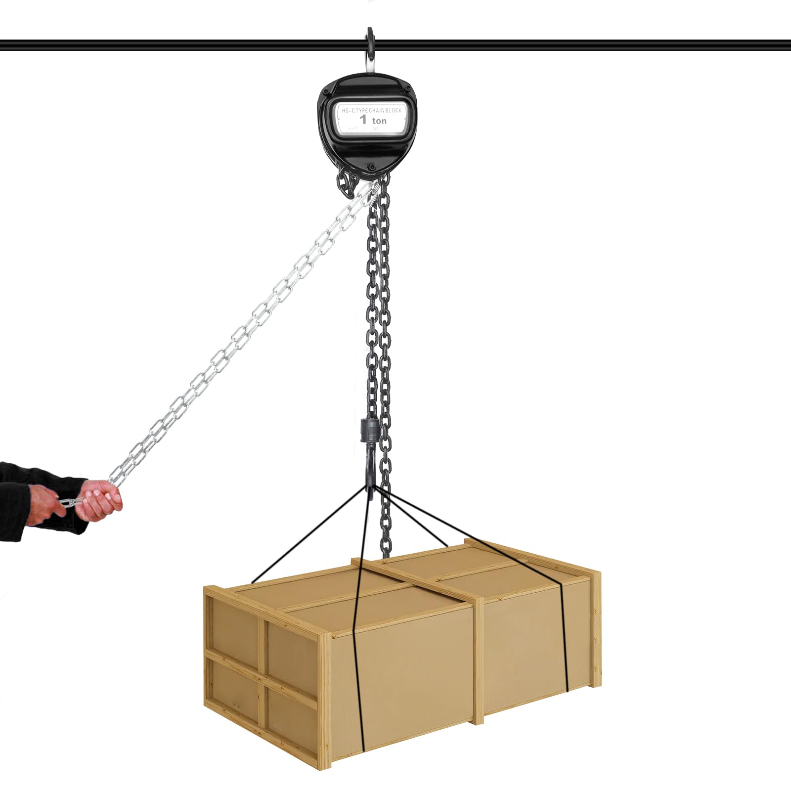 Handkettenzug 1T 6m G80 Stahl 360° Haken manuell Flaschenzug (Schwarz) | G80-Kette Doppeltes Brems-Sicherheitssystem Um 360° drehbarer Haken Kettenrad mit tiefer Nut Kompakte Bauweise
