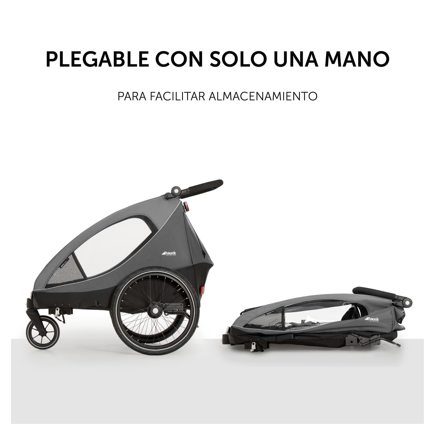 hauck Remolque Bicicleta Niños 2 Plazas Dryk Duo - Carro Bici Infantil Completo desde 6 Meses hasta 22 kg - Enganche Incluido - Silla de Paseo Gemelar Maletero XL - Plegable - Gris