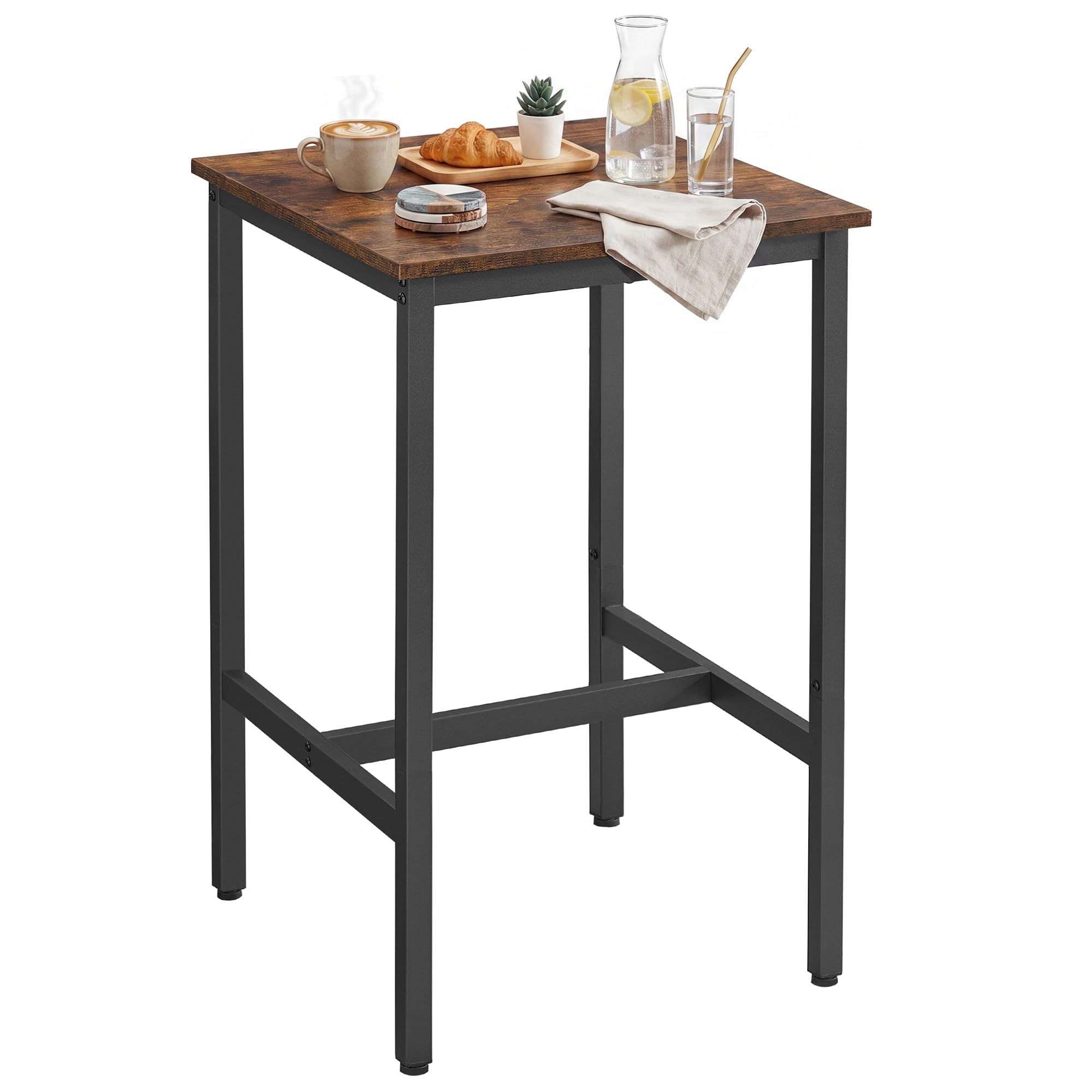 VASAGLE High Table, Square Bar Table, Steel Frame, 60 x 60 x 92 cm, Easy Assembly, for Kitchen, Living Room, Industrial Style, Rustic Brown and Black LBT25X