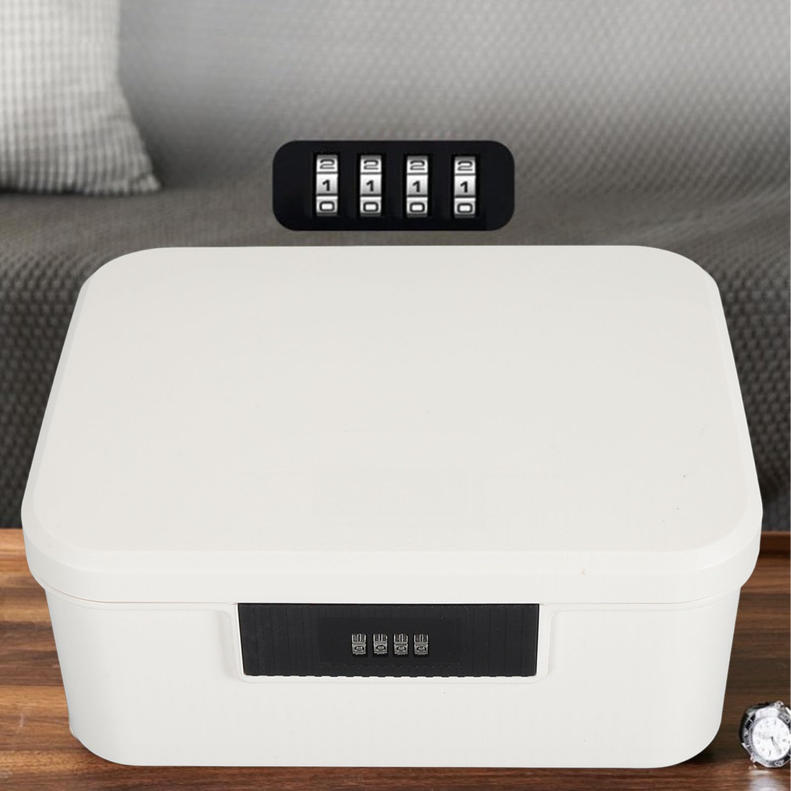 Baúl de almacenamiento con cerradura de contraseña, caja de seguridad para archivos y documentos, caja organizadora de doble capa con divisor, baúl de cierre resistente de ABS para (Blanca)