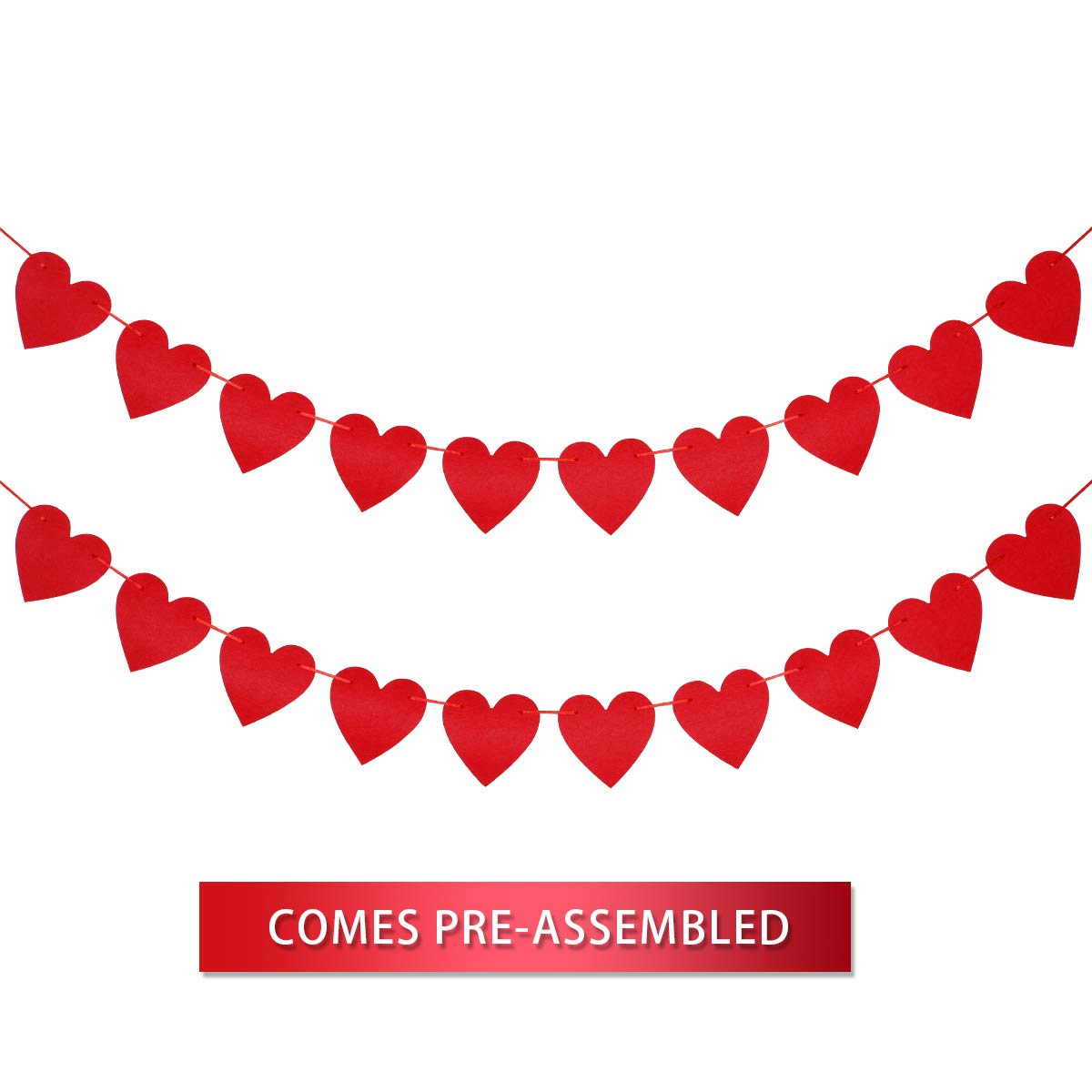 Red Valentine's Day Felt Heart Garland Banner Heart Felt Banner Valentine's Day Heart Decorations for Valentines Wedding Anniversary Birthday Party Supplies