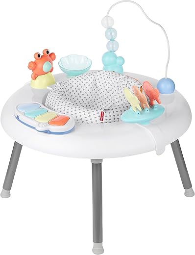 Skip Hop 2-in-1 Baby Activity Center with 20+ Developmental Activities Light-up Musical Piano for Tummy Time Play 4 Clip-on & Moveable Toys and 360-degree Rotating Seat Seascape Age 4m+