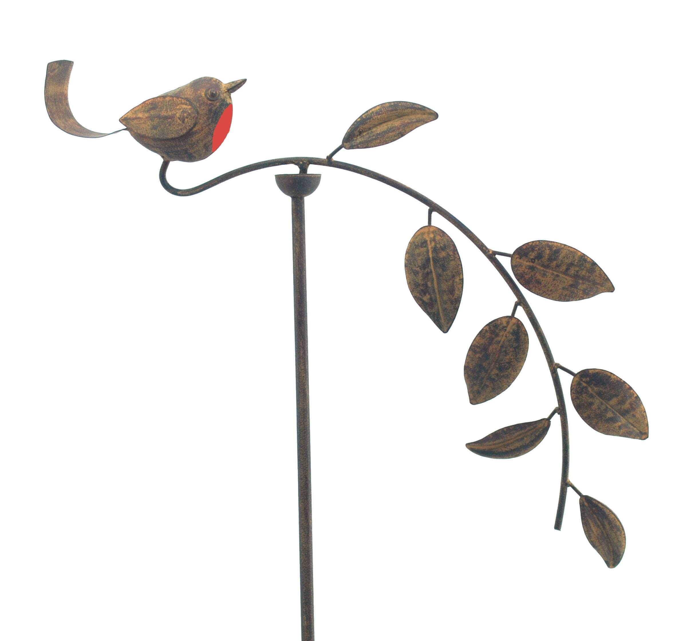 MAISONICA Tall 1.28m Rusty Robin Metal Garden Stake Spinner Balancer Ornament Decoration
