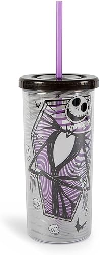 Disney The Nightmare Before Christmas Jack Skellington - Taza de acrílico de carnaval de 20 onzas con popote reutilizable y tapa a prueba de fugas,